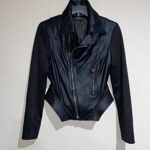 Tahari Jacket Womens Black Faux Leather Sexy Moto Biker Goth Punk Rock Sz 6